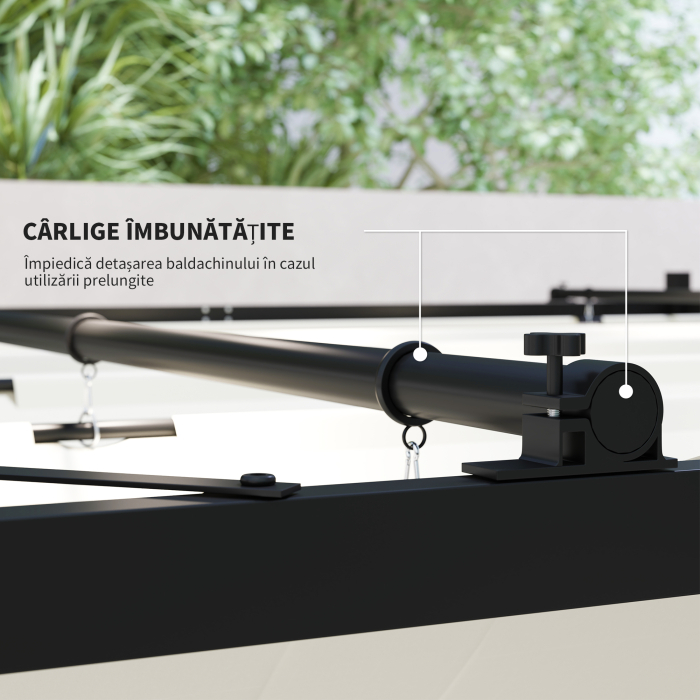  Gazebo Pergola 3x3 m cu Acoperis Retractabil, 8 suruburi si 8 tarusi, din Poliester 180g si Metal, Alb Crem [6]