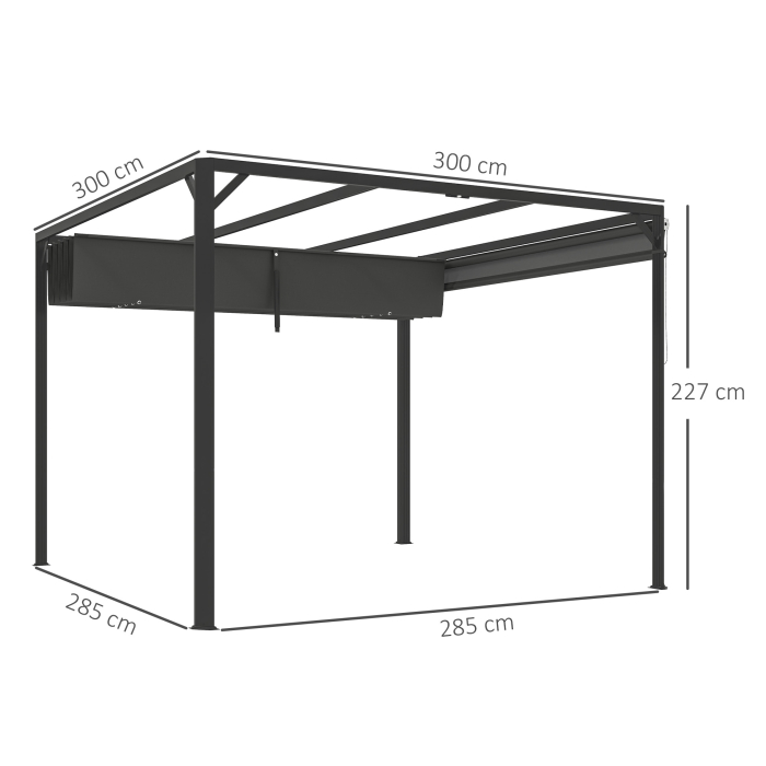  Gazebo Pergola cu Copertina Rulabila de Protectie si Orificii de Drenaj, 300x300x227 cm, Gri inchis [3]