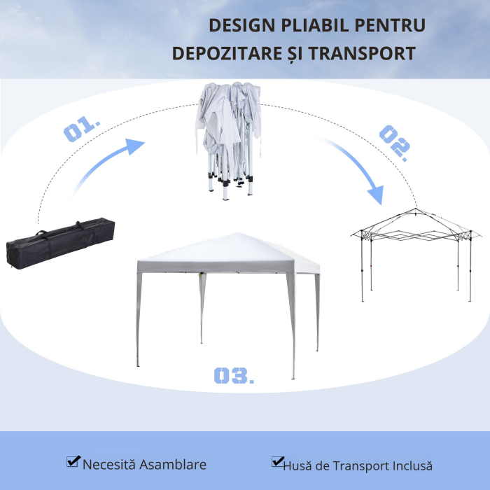 Gazebo Pliabil pentru Gradina  - Alb, 2.95x2.95m, cu Accesorii Incluse [4]