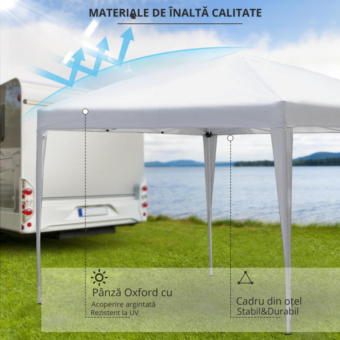 Gazebo Pliabil pentru Gradina  - Alb, 2.95x2.95m, cu Accesorii Incluse [6]
