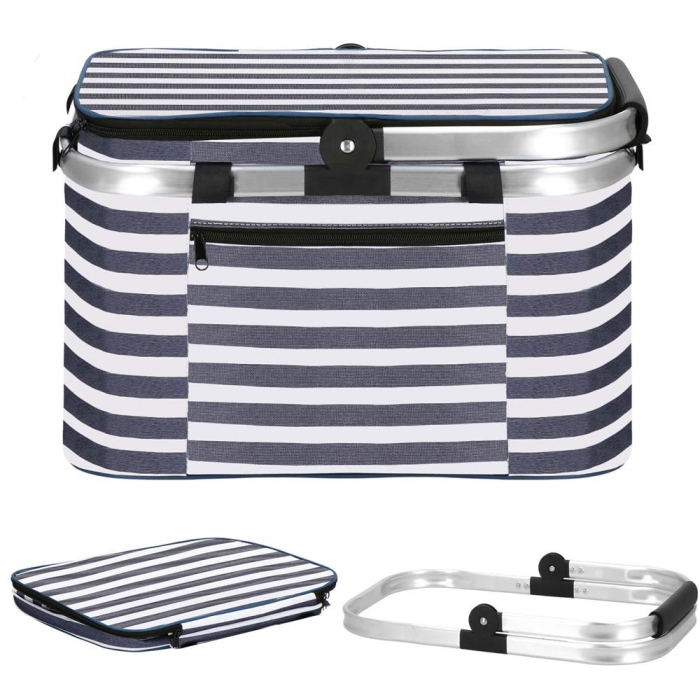 Geanta picnic plaja termoizolanta 28 litri buzunare, design modern, rezistenta, alb albastru [2]