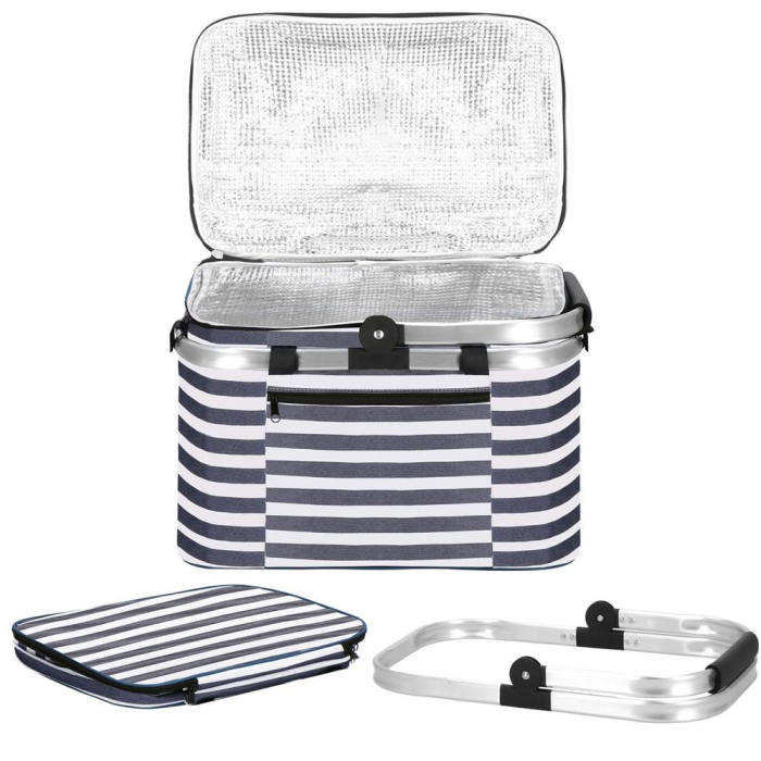 Geanta picnic plaja termoizolanta 28 litri buzunare, design modern, rezistenta, alb albastru [3]
