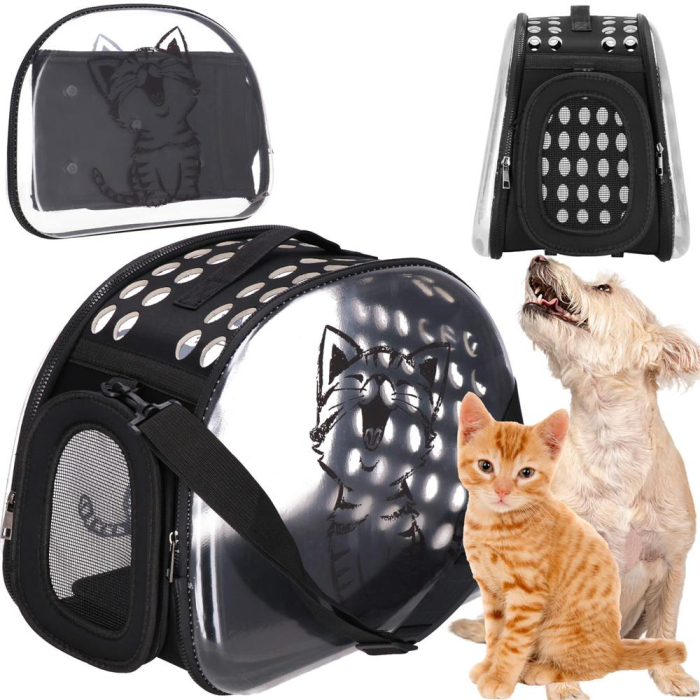 Geanta pentru transport animale de companie pisica sau catel, M, 42x26x32 cm, transparent [4]
