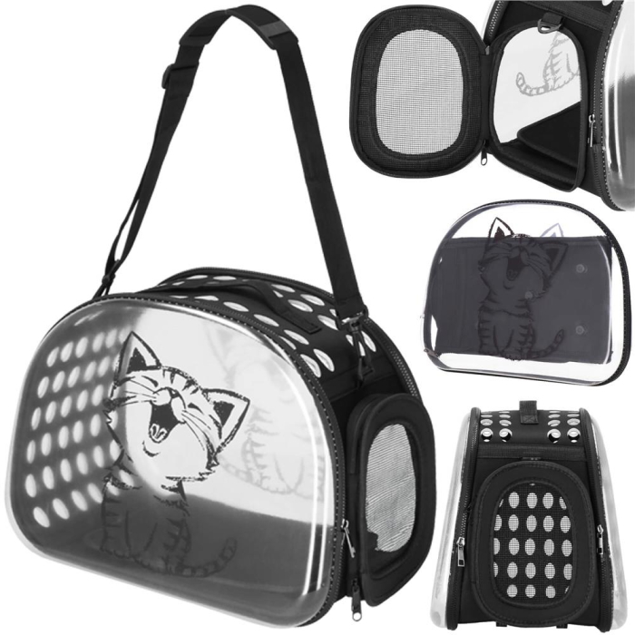 Geanta pentru transport animale de companie pisica sau catel, M, 42x26x32 cm, transparent [6]