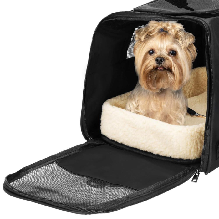 Geanta pentru transport animale mici-medii, pentru caine si pisica, cu saltea, 27x44x25 cm, negru [8]