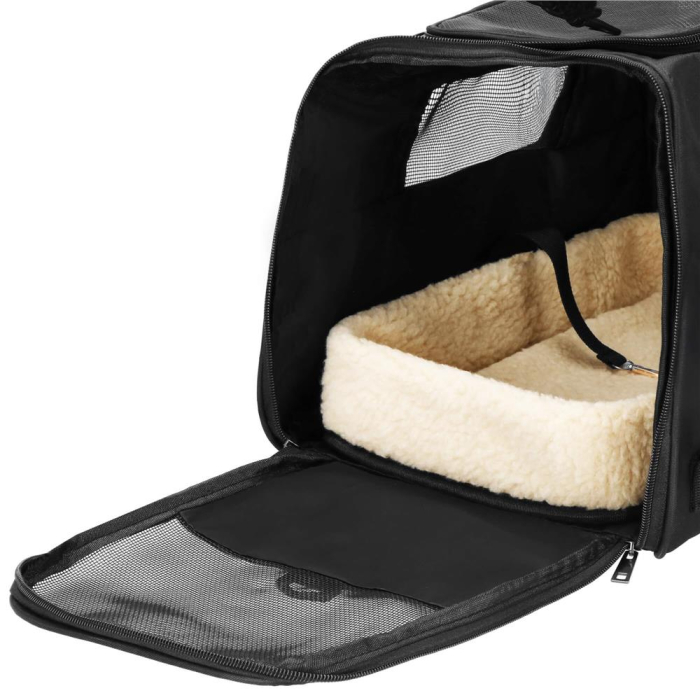 Geanta pentru transport animale mici-medii, pentru caine si pisica, cu saltea, 27x44x25 cm, negru [10]
