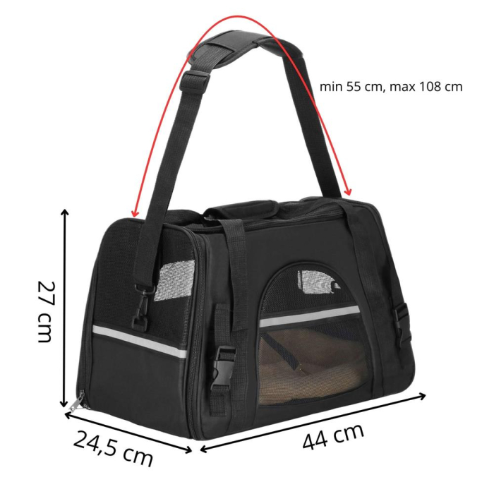 Geanta pentru transport animale mici-medii, pentru caine si pisica, cu saltea, 27x44x25 cm, negru [15]