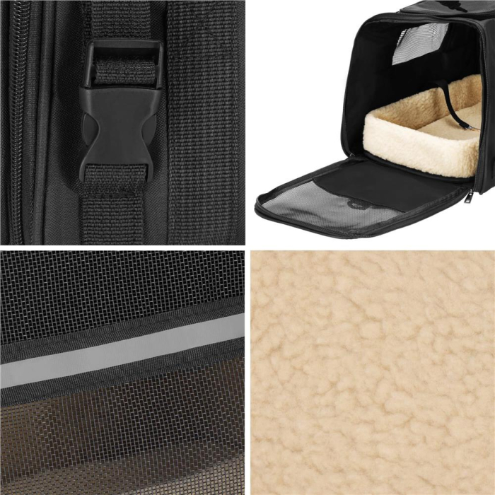 Geanta pentru transport animale mici-medii, pentru caine si pisica, cu saltea, 27x44x25 cm, negru [6]