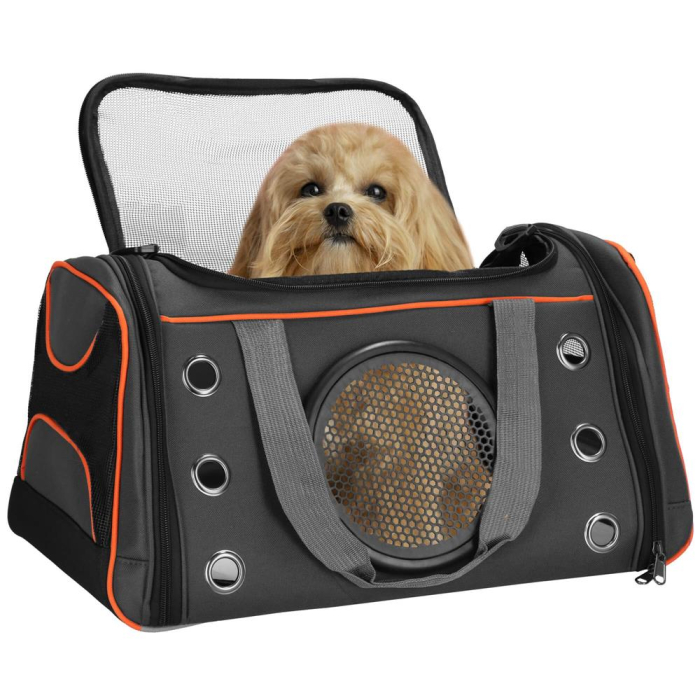 Geanta pentru transport animale mici-medii, pentru caine si pisica, pliabila, 24x48x33 cm, gri [5]