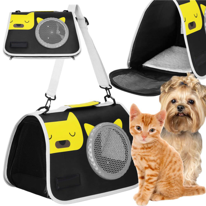 Geanta pentru transport animale mici, pentru caine si pisica, pliabila, 24x40x24 cm, negru [4]