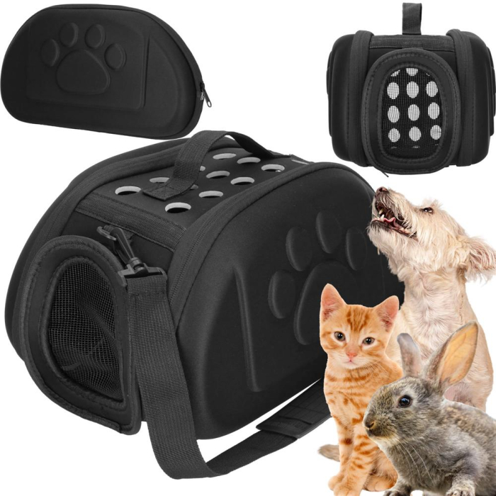 Geanta pentru transport animale mici, pentru caine si pisica, pliabila, curea de umar, 20x35x20 cm, negru [5]
