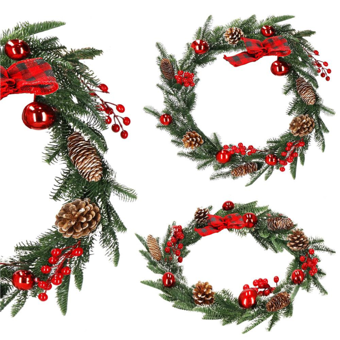 Ghirlanda artificiala decorativa de Craciun, aspect inzapezit, 150 cm, ace 3D, verde [5]