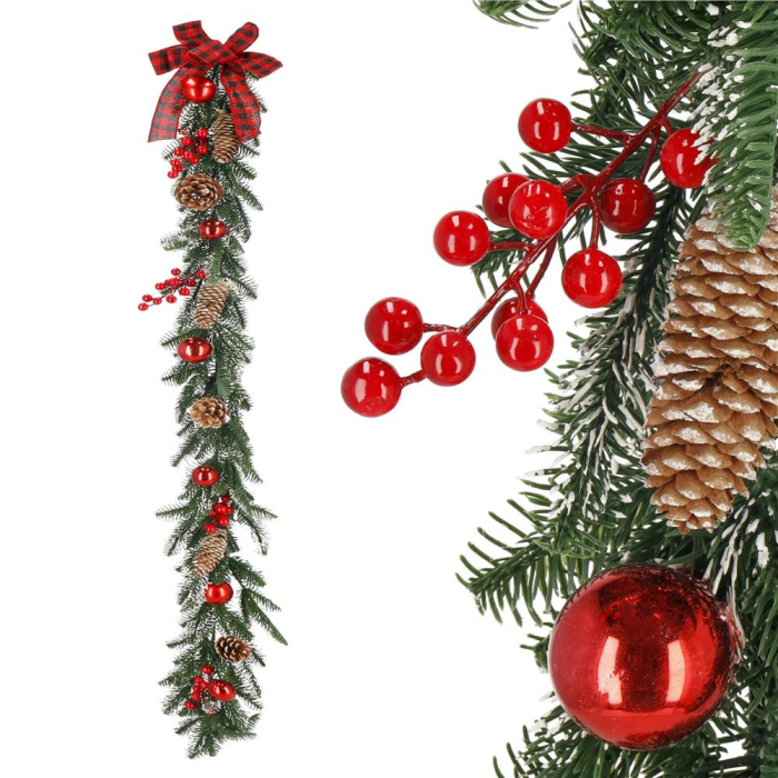 Ghirlanda artificiala decorativa de Craciun, aspect inzapezit, 150 cm, ace 3D, verde [1]