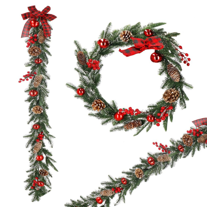 Ghirlanda artificiala decorativa de Craciun, aspect inzapezit, 150 cm, ace 3D, verde [2]