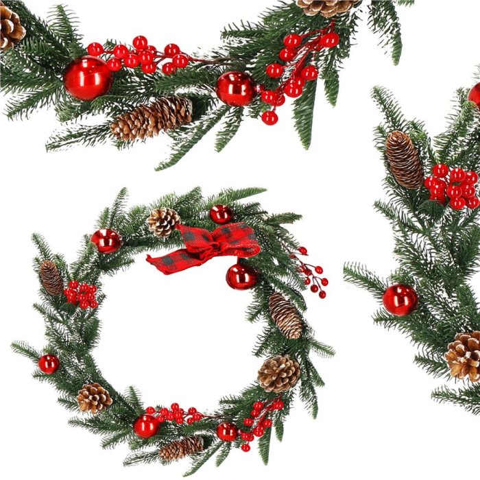 Ghirlanda artificiala decorativa de Craciun, aspect inzapezit, 150 cm, ace 3D, verde [6]
