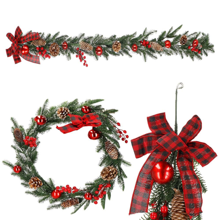 Ghirlanda artificiala decorativa de Craciun, aspect inzapezit, 150 cm, ace 3D, verde [10]