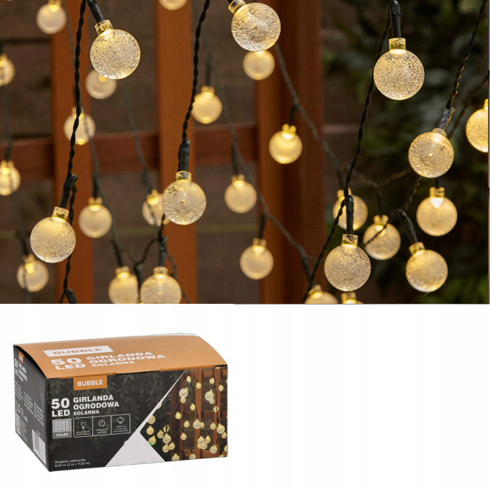 Ghirlanda luminoasa, LED, model Bubble, 50 becuri, 935cm, incarcare solara, lumina alb cald [6]