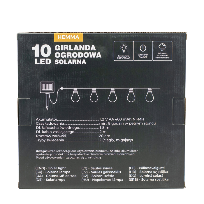 Ghirlanda luminoasa, LED, model Hemma, 10 becuri, 380cm, incarcare solara, lumina alb cald [7]