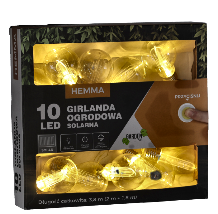 Ghirlanda luminoasa, LED, model Hemma, 10 becuri, 380cm, incarcare solara, lumina alb cald [4]