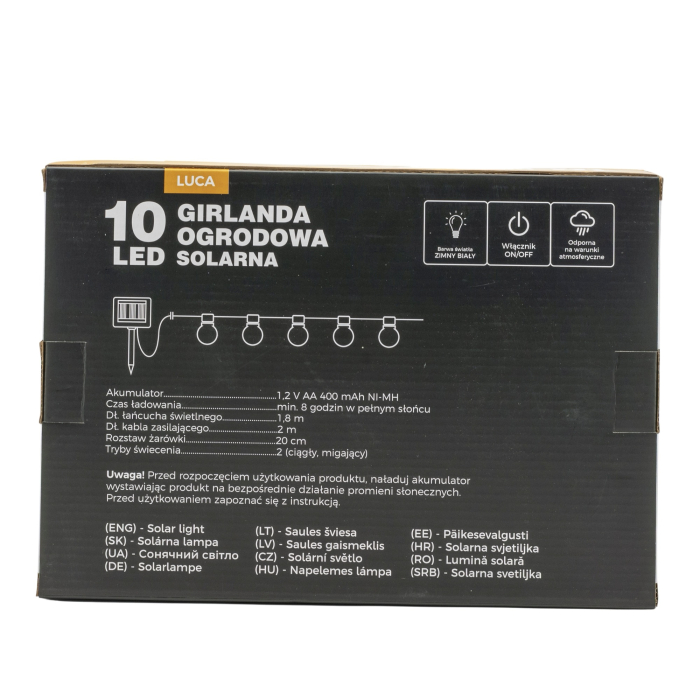 Ghirlanda luminoasa, LED, model Luca, 10 becuri, 380cm, incarcare solara, lumina alb rece [8]
