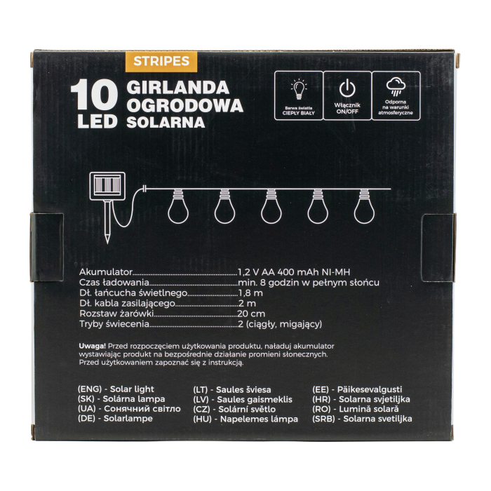 Ghirlanda luminoasa, LED, model Stripes, 10 becuri, 380cm, incarcare solara, lumina alb cald [5]