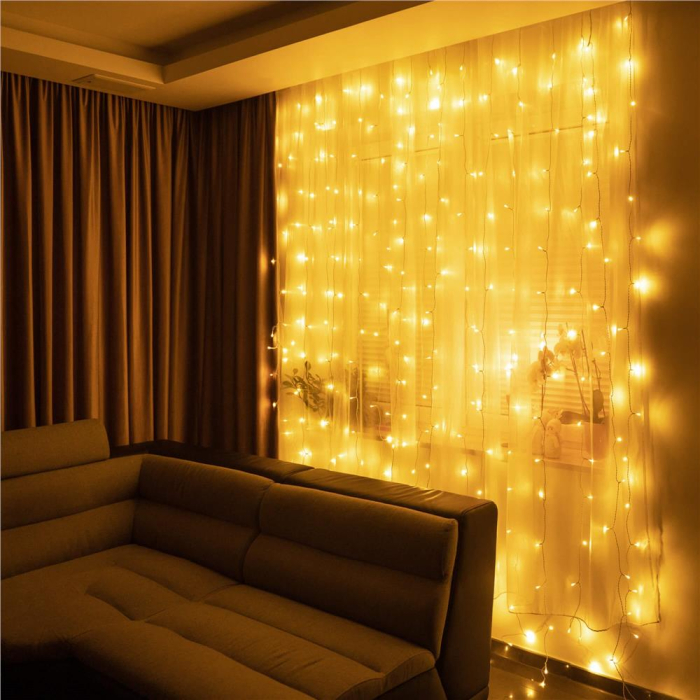 Ghirlanda luminoasa tip perdea 300 LED-uri, 3x3m, pentru interior, alimentare USB, alb cald (galben) [1]