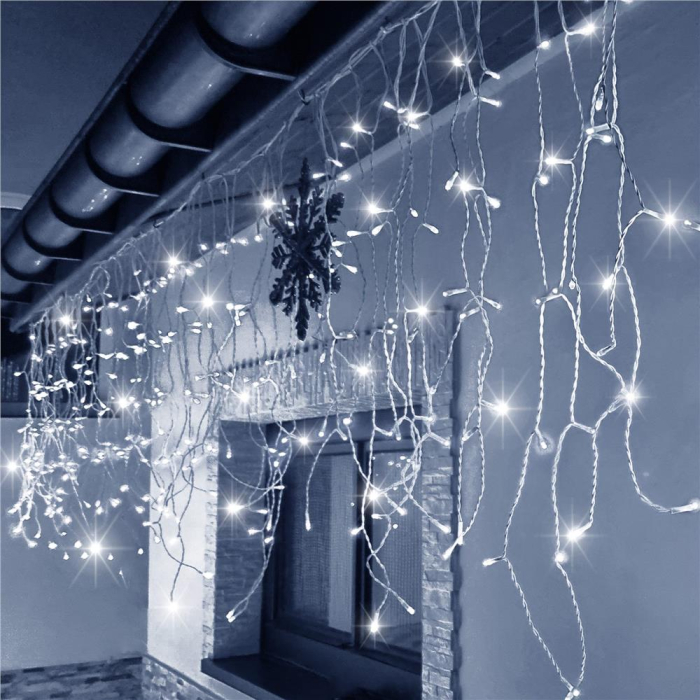 Ghirlanda luminoasa tip perdea 300 LED-uri, 12m, pentru interior/exterior, cu flash, iluminare alba [19]