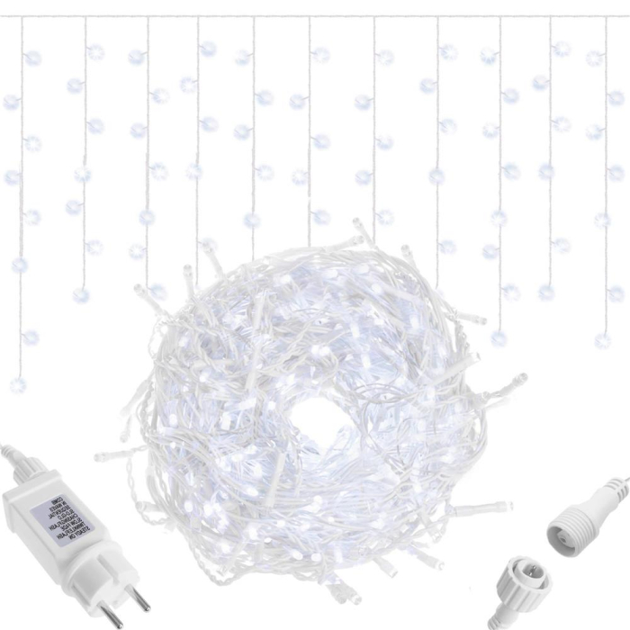 Ghirlanda luminoasa tip perdea 300 LED-uri, 12m, pentru interior/exterior, cu flash, iluminare alba [11]