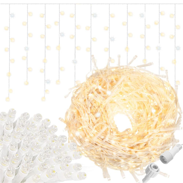 Ghirlanda luminoasa tip perdea 300 LED-uri, 12m, pentru interior/exterior, cu flash, iluminare galbena [11]