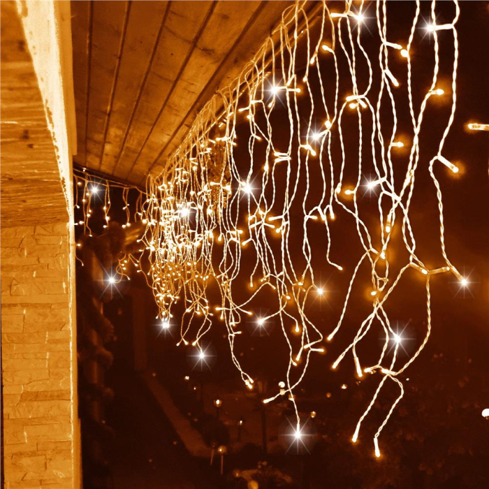 Ghirlanda luminoasa tip perdea 300 LED-uri, 12m, pentru interior/exterior, cu flash, iluminare galbena [14]