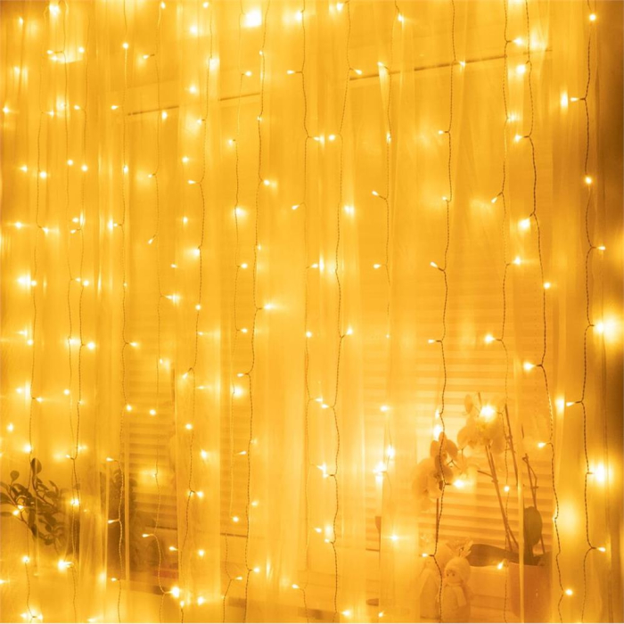Ghirlanda luminoasa tip perdea 300 LED-uri, 3x3m, pentru interior, cu telecomanda, alb cald (galben) [1]