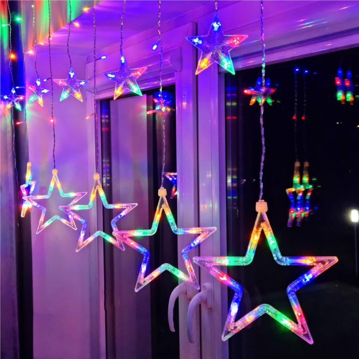 Ghirlanda luminoasa tip perdea cu stelute 138 LED-uri, 2m, pentru interior/exterior, iluminare multicolor [1]