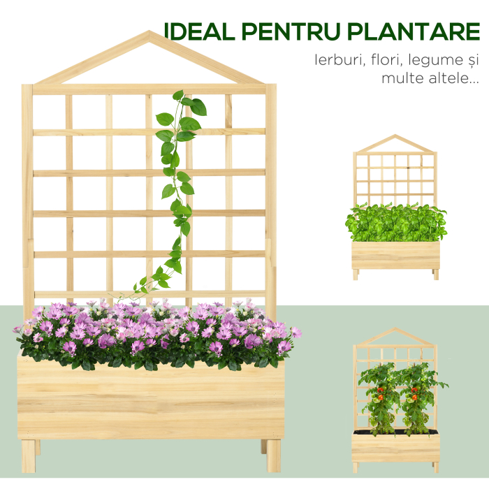  Ghivece din Lemn cu Grilaj pentru Catarat Vita de Vie, Paturi Suprainaltate pentru Gradina din Curte, Jardiniera in Aer Liber pentru Legume, Flori, Ierburi, Nuanta Natur Antichizata [7]