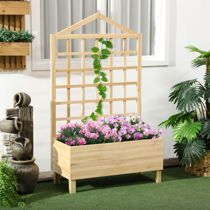  Ghivece din Lemn cu Grilaj pentru Catarat Vita de Vie, Paturi Suprainaltate pentru Gradina din Curte, Jardiniera in Aer Liber pentru Legume, Flori, Ierburi, Nuanta Natur Antichizata [2]