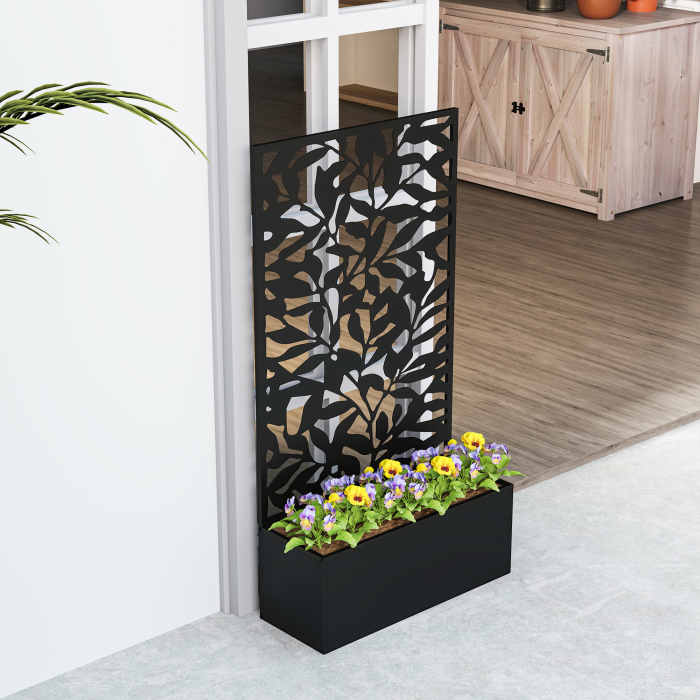  Ghiveci cu spallier pentru plante cataratoare din otel, montare pe perete sau pe podea, 61x23x113 cm, negru [9]