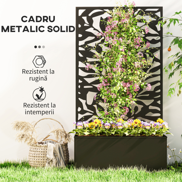  Ghiveci cu spallier pentru plante cataratoare din otel, montare pe perete sau pe podea, 61x23x113 cm, negru [6]