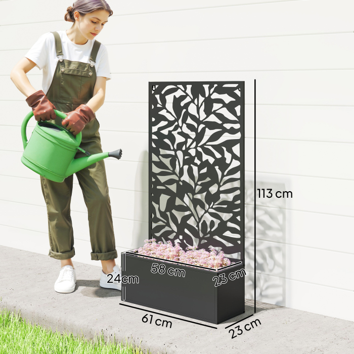  Ghiveci cu spallier pentru plante cataratoare din otel, montare pe perete sau pe podea, 61x23x113 cm, negru [3]
