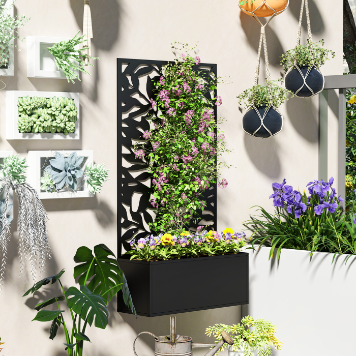  Ghiveci cu spallier pentru plante cataratoare din otel, montare pe perete sau pe podea, 61x23x113 cm, negru [7]