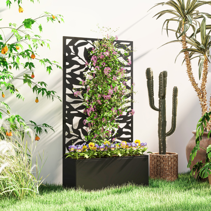  Ghiveci cu spallier pentru plante cataratoare din otel, montare pe perete sau pe podea, 61x23x113 cm, negru [2]