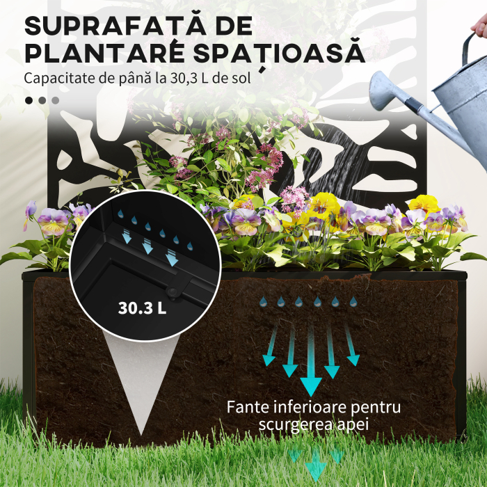  Ghiveci cu spallier pentru plante cataratoare din otel, montare pe perete sau pe podea, 61x23x113 cm, negru [4]