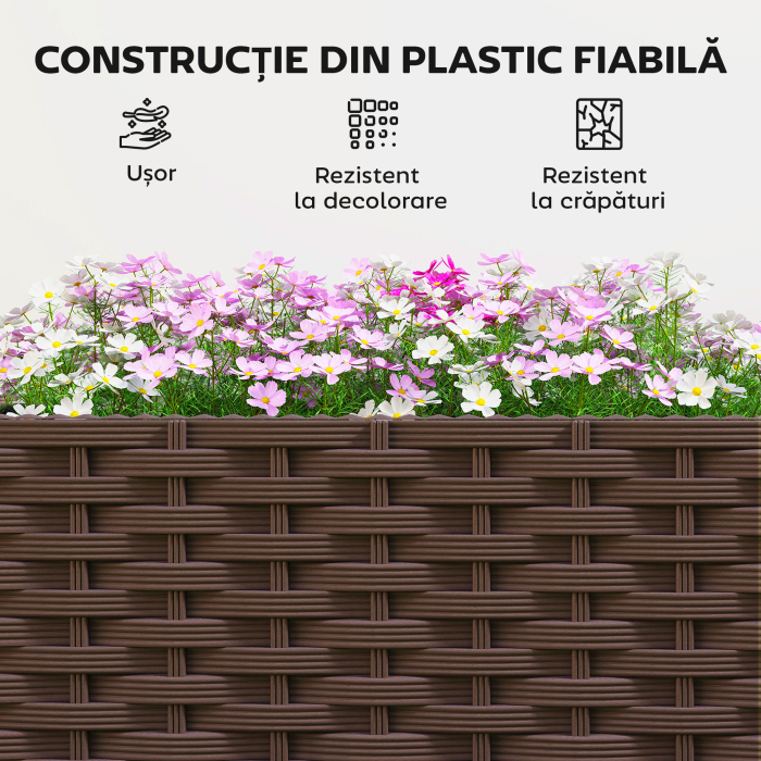  Ghiveci inaltat din Plastic 85L, Ghiveci de Gradina Mobil cu Roti Blocate, Sistem de Autoirigare si Drenaj, Ideal pentru Plante Aromatice, Legume si Flori, Maro [7]