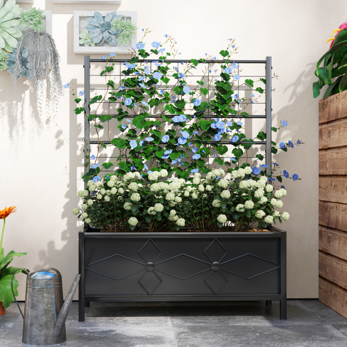  Ghiveci Ridicat pentru Gradina cu Suport pentru Plante Cataratoare din Otel Galvanizat, 90x40x120 cm, Negru [7]