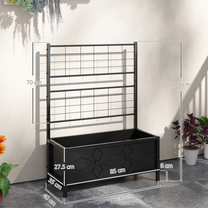  Ghiveci Ridicat pentru Gradina cu Suport pentru Plante Cataratoare din Otel Galvanizat, 90x40x120 cm, Negru [3]