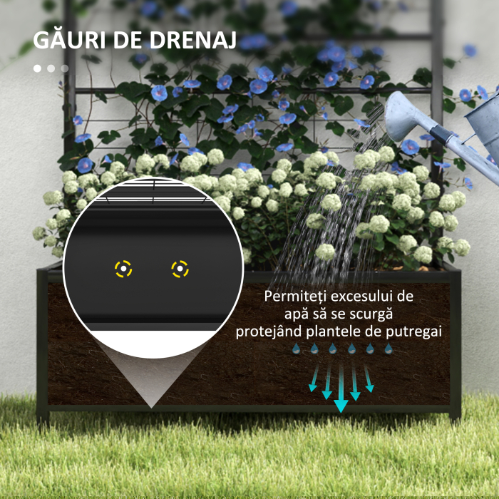  Ghiveci Ridicat pentru Gradina cu Suport pentru Plante Cataratoare din Otel Galvanizat, 90x40x120 cm, Negru [5]