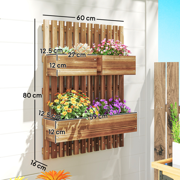  Ghiveci Vertical cu Scanduri si 3 Vase Detasabile, din Lemn de Brad, 60x16x80 cm, Maro Ars [3]