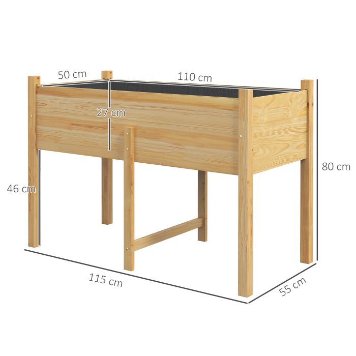  Gradina inaltata cu 2 orificii de drenaj si sac din material netesut, din lemn de brad, 115x55x80 cm [3]