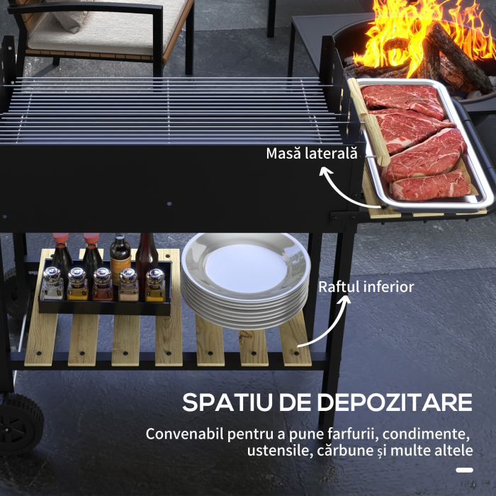  Gratar Barbecue Carucior cu Carbune cu Grilaj Dublu [6]