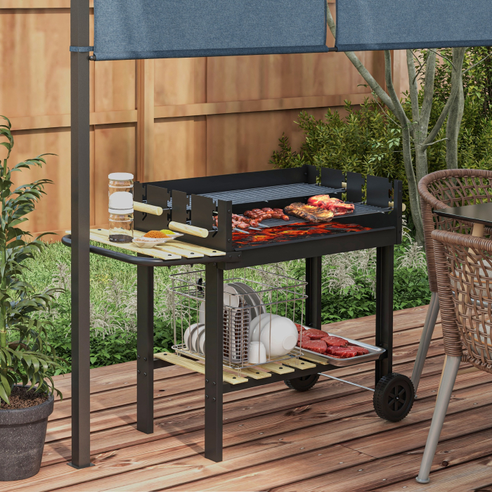 Gratar Barbecue Carucior cu Carbune cu Grilaj Dublu [2]