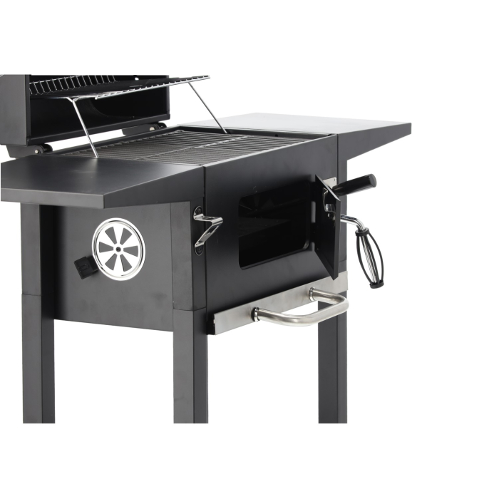 Gratar carbuni cu capac, manevrabil pe roti, termometru integrat, grill fonta, 109x46x107 cm, negru [3]