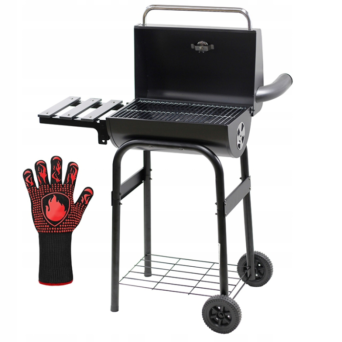 Gratar carbuni cu capac, raft lateral, sistem ventilatie, termometru si cos de fum, 83x41x116 cm, negru [8]